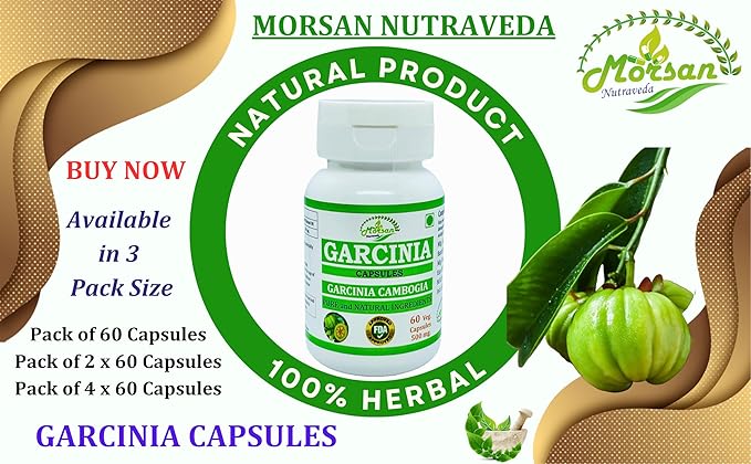 Natural and Pure Herbal Garcinia CAMBOGIA (Garcinia) Extract Capsules | Highest Potency, 100% Herbal Product | Pack of 60 X 500 mg. Veg. Capsules (Pack of 4 Jar)