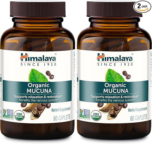 Himalaya Organic Mucuna Herbal Supplement, Supports Relaxation, Tension Relief, Brain Function, Non-GMO, USDA Organic, Vegan, Gluten Free, 600 mg, 60 Plant-Caplets, 2 Pack, 120 Day Supply