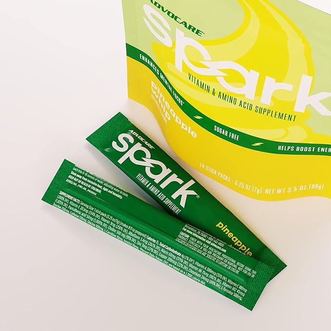 AdvoCare Spark Vitamin & Amino Acid Supplement - Focus & Energy Drink Powder Mix with Vitamin A, B-6, C & E - Also Includes L-Carnitine & L-Tyrosine - Pineapple Whip, 14 Stick Packs