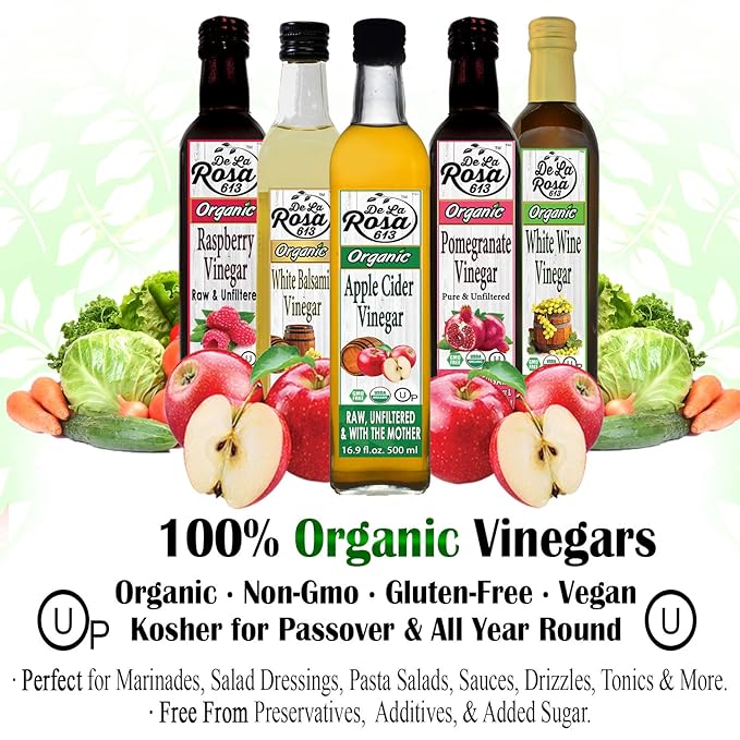 De La Rosa Organic Apple Cider Vinegar, Raw & Unfiltered, Kosher for Passover, Vegan & Gluten Free, Great for Salad Dressing & Marinades, Apple Cider with The Mother, 5 Liter (Pack of 1)