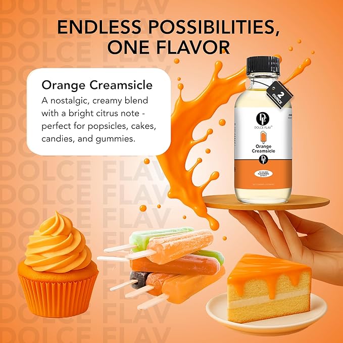 Dolce Flav Orange Creamsicle Extract - 8 Ounce Oil-Soluble Multipurpose Flavoring Ideal for Candy Making, Baking, Lip Balm, and Ice Cream - Perfect Kitchen Gift for Holidays