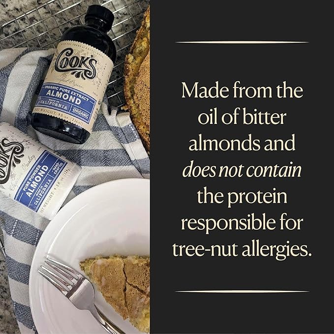 Cook's, Organic Pure Almond Extract, for Cookies, Cakes, Pastries, Allergen Free, 128 Ounces (1 Gallon)