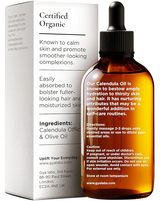 Gya Labs Calendula Carrier Oil - 1 fl oz - Premium Carrier Oil - Nourishing for Skin, Face, Body, Scalp & Hair - Soothing Oil & Moisturizer For Sensitive Skin - 100% Natural Plant Based & Hydrating
