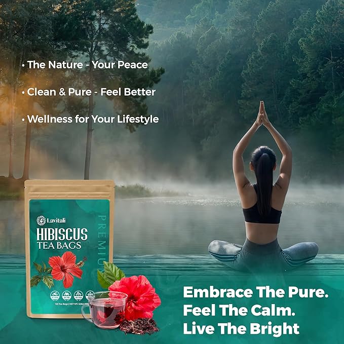 Lavitali, Hibiscus Tea Bags | 60 bags, 100% Pure Herbal Tea | Caffeine-Free, Antioxidant-Rich, Eco-Friendly Filter Bags | Daily Natural Botanical, Hot or Iced Floral Infusion