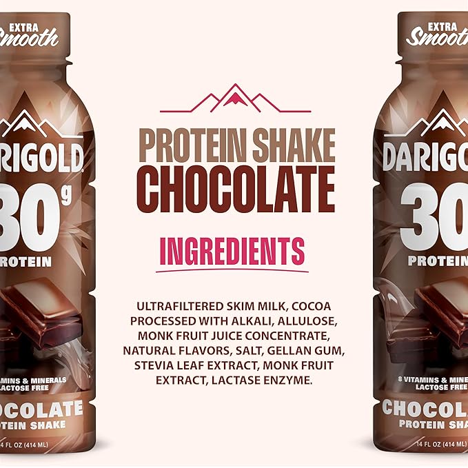 Darigold Ready to Drink Chocolate Protein Shake, 30g Protein, No Added Sugar, Lactose Free, Only 170 Calories, Electrolytes, Gluten Free - 14oz bottles 12 pack