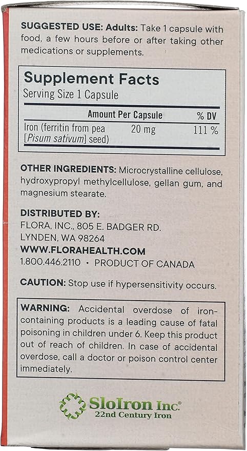 Flora Ferritin+ Delayed-Release Iron Supplement - Plant-Based Iron Supplement - Blood Cell & Energy Support - Vegan & Gluten-Free - Amber Glass Bottle - 30 Vegan Capsules