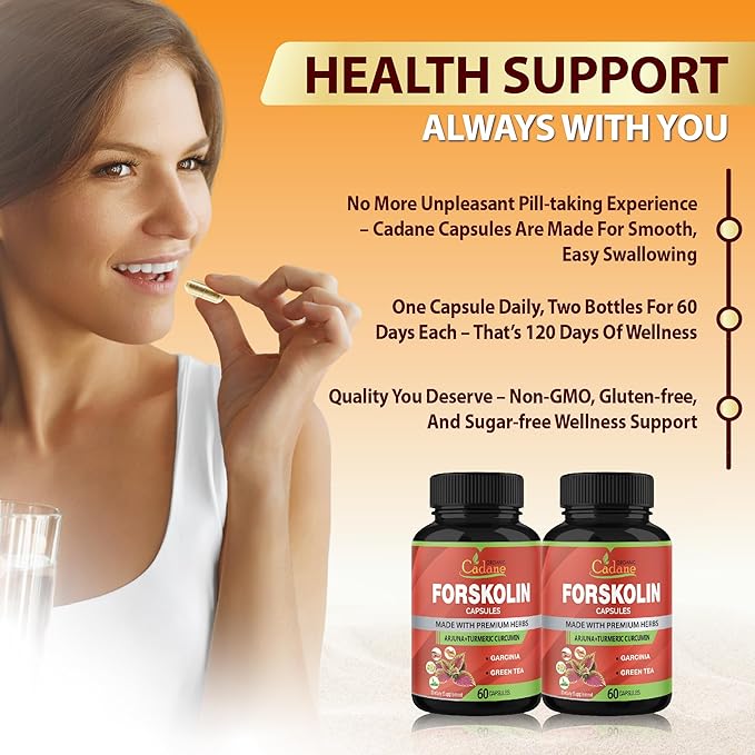 Organic Cadane 2 Packs Forskolin Supplements Capsules & Turmeric, Arjuna, Garcinia Cambogia, Green Tea - Maximum Strength Coleus Forskohlii Extract - Support Energy Production & Immune System