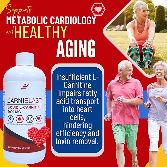 CARNIBLAST Liquid L-Carnitine 3000mg, Premium L Carnitine Carnipure, Energy Nutrition, Energy Supplement and Energy Booster, Raspberry, 16 fl oz