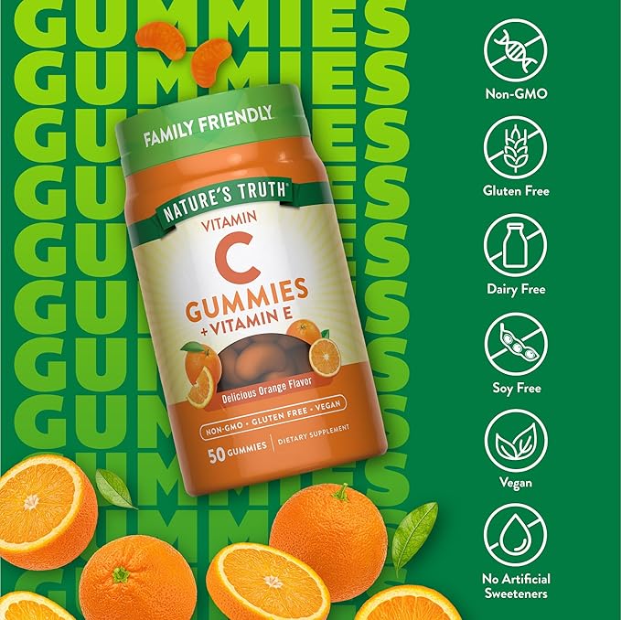 Nature's Truth Vitamin C Gummies | 50 Count | with Vitamin E | Orange Flavor | Vegan, Non-GMO & Gluten Free Supplement