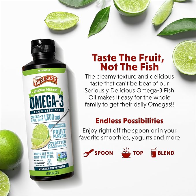 Barlean's Organic Oils Seriously Delicious Omega-3 High Potency Fish Oil, Key Lime Pie, 16 Fl Oz
