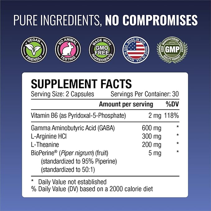 Approved Science GABA+ - Promote Calm, Improve Sleep, Boost Mood - GABA, L-Theanine, L-Arginine, Vitamin B6, BioPerine - High Absorption - 360 Capsules - Vegan