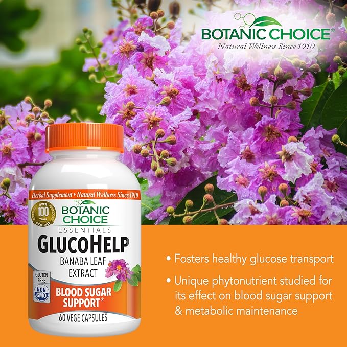 Botanic Choice Gluco Help Banaba Leaf Extract-Gluten Free, Non-GMO for Men & Women, 60 Capsules