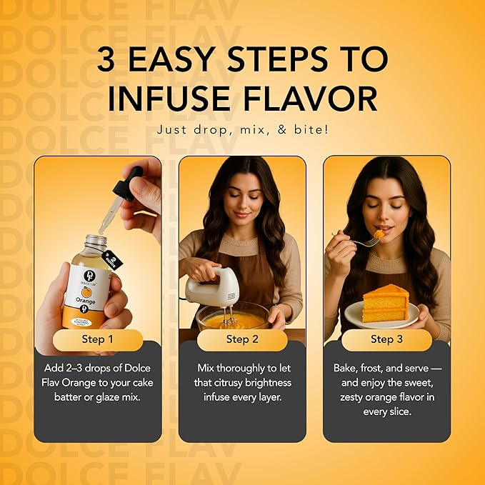 Dolce Flav Natural Orange Extract – 8 Ounce Oil-Soluble Kosher, Sugar-Free, Concentrated Citrus Flavor for Candy, Chocolates & Desserts, Includes Measured Dropper