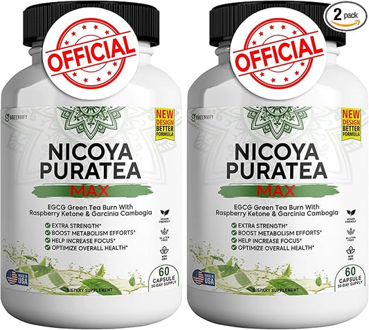 Nicoya PuraTea Max Green Tea Extract & Green Coffee Bean for Metabolism Support, Natural Energy Boost, Antioxidant-Rich Supplement – 120 Capsules