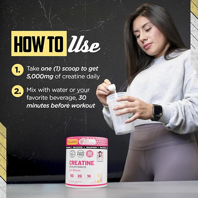 Old School Labs 5000mg Creatine Monohydrate Powder, Optimized Creatine for Women +2000mg Collagen +1g BCAA 2:1:1 Supports Lean Muscles & Recovery, Energy & Stamina - 30 Servings, Pink Lemonade
