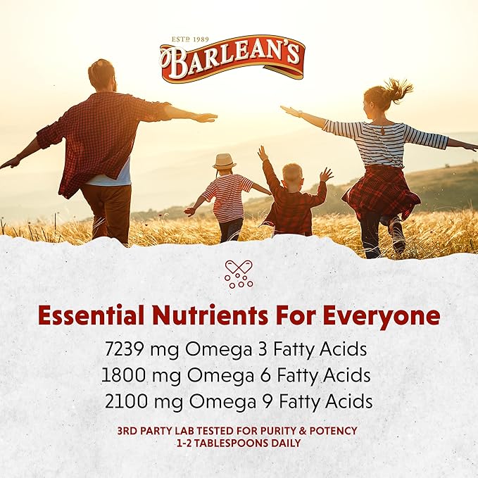 Barlean's Organic Lignan Flaxseed Oil Liquid Supplement from Cold Pressed Flax Seeds, 7,230 mg ALA Omega-3 Fatty Acids for Healthy Hair, Skin, and Eyes, Gluten Free, 12 oz