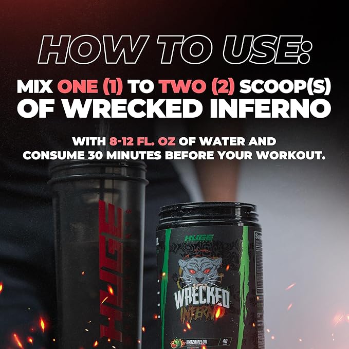 Wrecked Inferno - Thermogenic Pre Workout For Men & Women, Increase Energy, Boost Thermogenesis & Metabolism, Enhance Exercise Performance - Contains L-Citrulline, L-Carnitine, Beta-Alanine & More