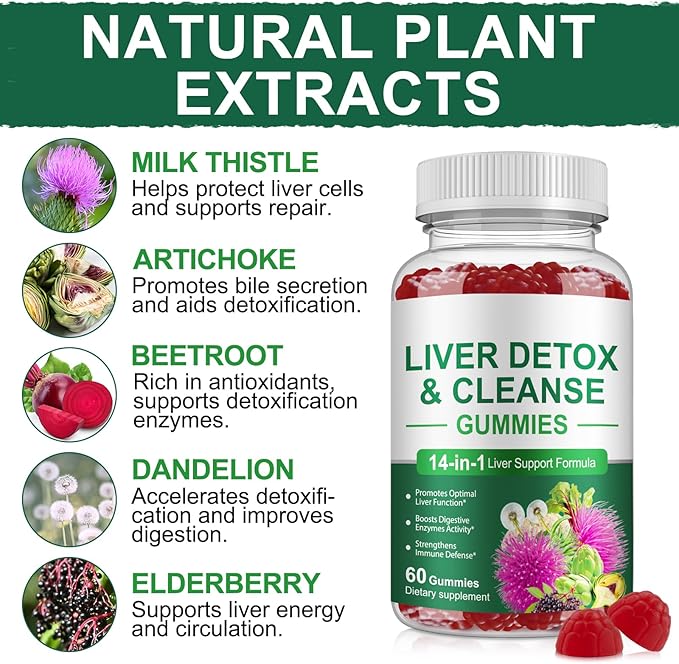 Gummy Milk Thistle, Liver Support Supplement, Immunity & Overall Health, for Your Liver Cleanse Detox & Repair, Promotes Optimal Liver Function, Glutathione, with Alpha Lipoic Acid, 60 Count