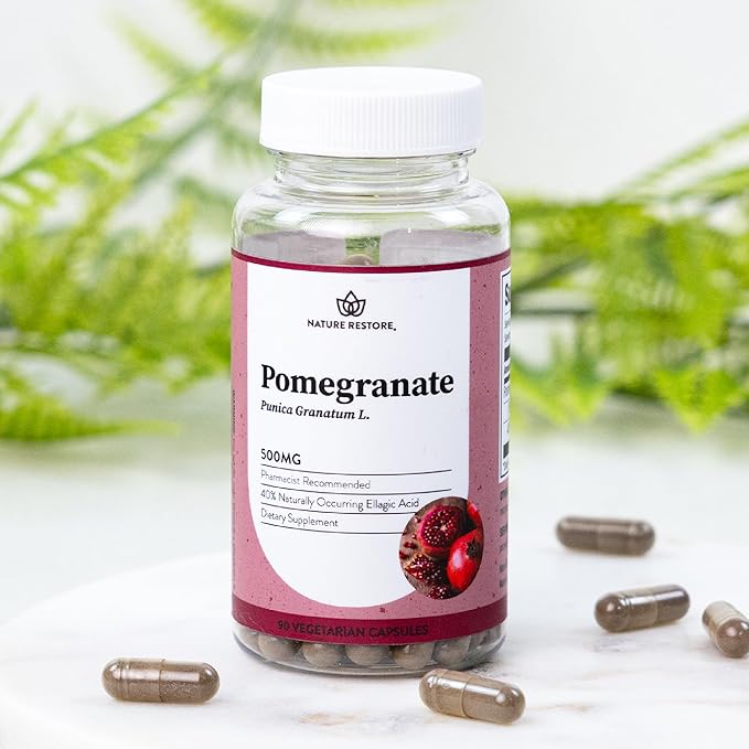 Nature Restore Pomegranate Seed Extract Supplement, Standardized to 40 Percent Ellagic Acid, Non GMO, Gluten Free, 90 Capsules, Manufactured in USA