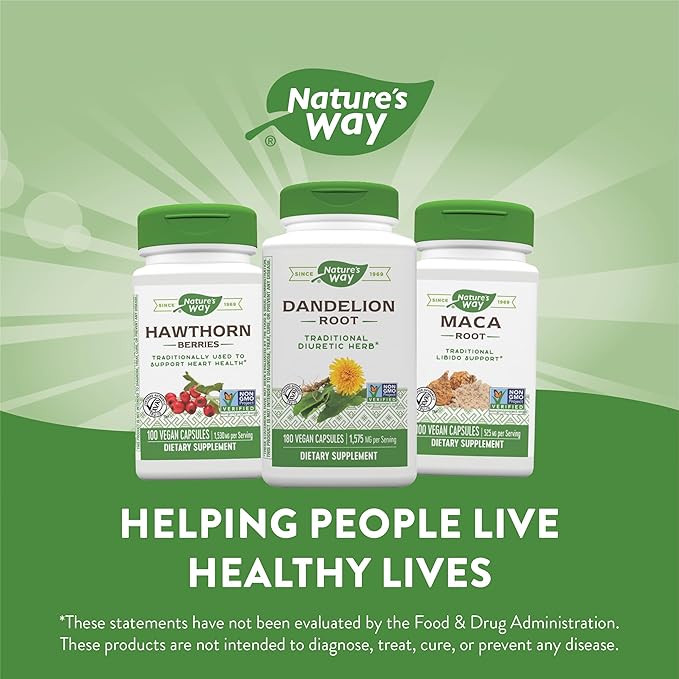 Nature's Way Dandelion Root, Traditional Diuretic Herb*, Traditionally used to Soothe Digestive Upset*, Vegan, 180 Capsules (Packaging May Vary)