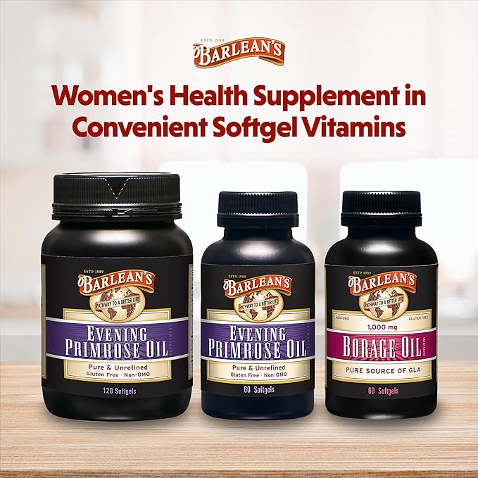 Barlean's Evening Primrose Oil Softgels with Gamma-Linolenic Acid (GLA) - Non-GMO, Gluten-Free - 60-Softgels