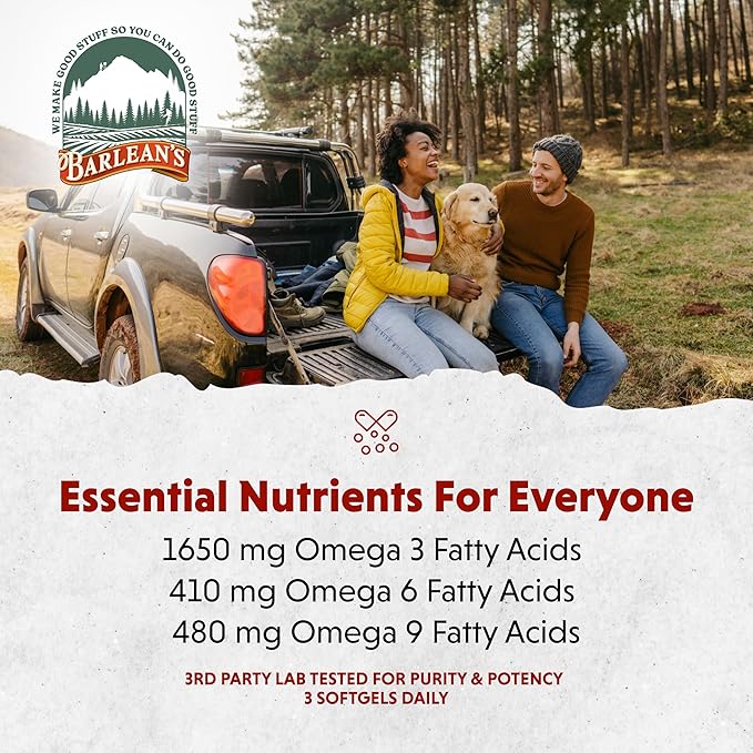 Barlean's Omega 3 6 9 Flaxseed Oil Supplements, Cold-Pressed Flax Seed Supplement Softgels with 1650 mg ALA Fatty Acids, 250 Count