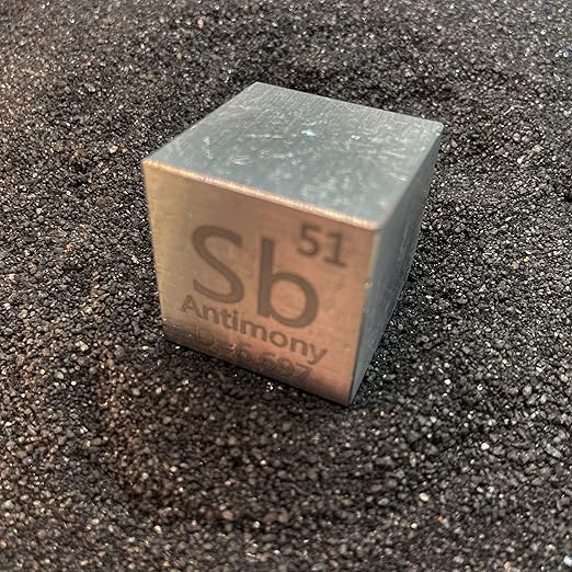 Antimony Cube - Metal Element Cubes - Laser Engraved Density Cube Set for a Periodic Table of Elements Collection - (Antimony, 10mm)