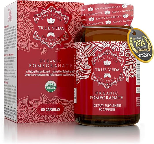 Pomegranate Extract Supplement - Ellagic Acid, High Punicalagins | USDA Certified Organic Pomegranate Supplement | Blend of Pomegranate Fruit, Seeds and Peel Extract | 60 Vegan Pomegranate Capsules