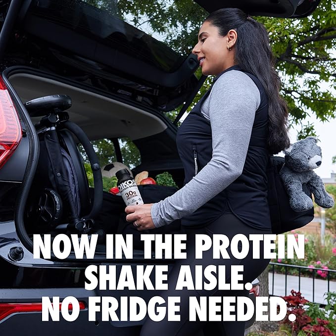 Oikos Protein Shake, Salted Caramel, 30g High Protein Drinks, Shelf Stable, Ready to Drink, 5g Prebiotic Fiber, 12 fl oz Bottle, 4 Count