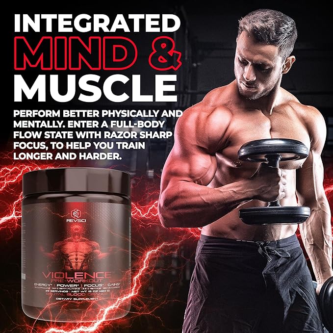 Violence Pre Workout Powder for Men & Women, Clinically Dosed Preworkout, 180 mg Caffeine + L-Theanine, L Citrulline Malate, Beta Alanine, Alpha GPC - 25 Servings, Blood Orange - Energy, Focus & Pump
