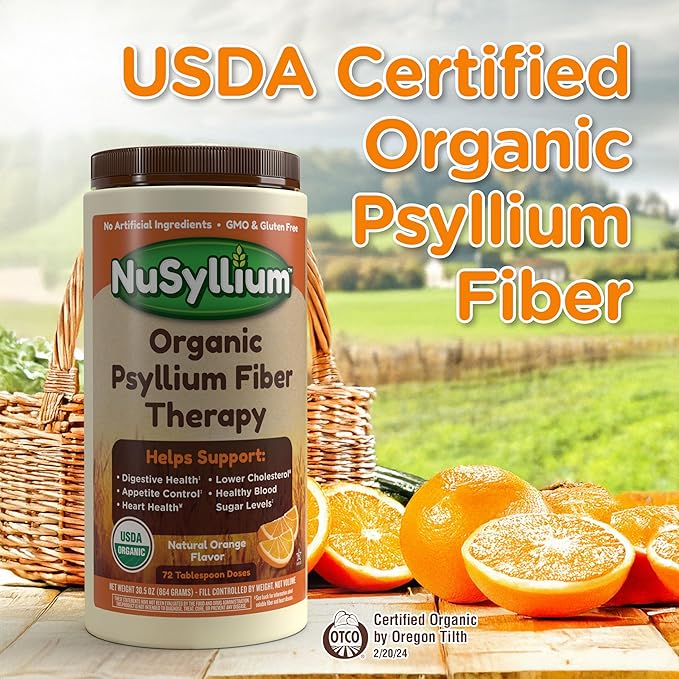 NuSyllium Ultra Psyllium Husk Powder, USDA Organic, 10.7 Oz, Sugar Free Keto-Friendly Fiber Supplement, Promotes Digestive Health* Orange, 42 Servings