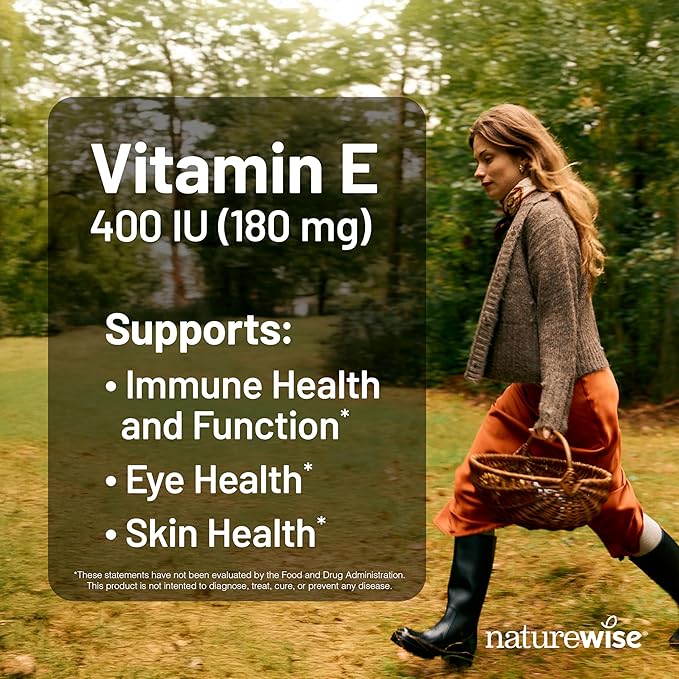 NatureWise Vitamin E 400 IU Softgels (180mg DL-Alpha) - Dairy, Gluten & Soy Free - Antioxidant-Rich Dietary Supplement for Skin, Heart, and Immune Health Support - 4-Month Supply, 120 Count