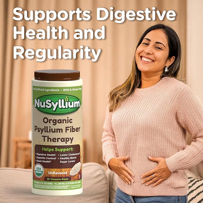 NuSyllium Psyllium Husk Powder USDA Organic, 21 Oz, Dietary Fiber Supplement with Brown Sugar, Helps Promote Digestive Health* Unflavored, 85 Servings