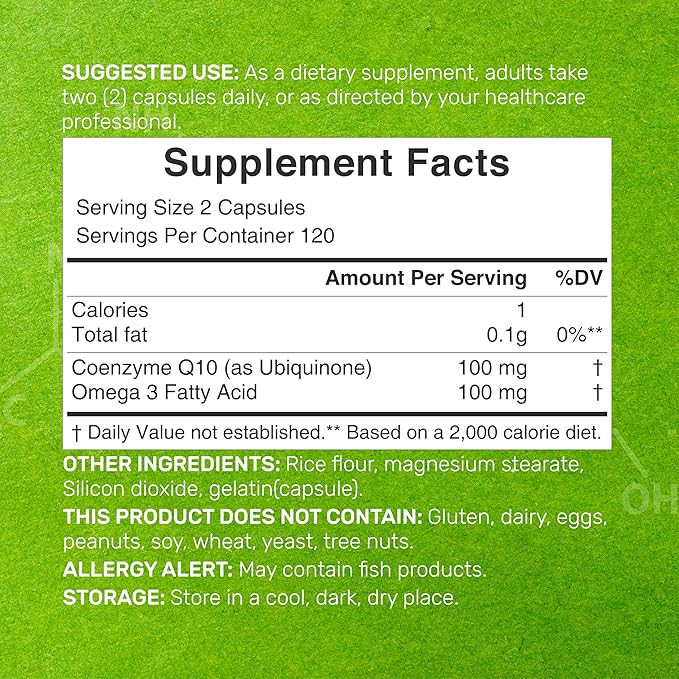 DEAL SUPPLEMENT CoQ10 100mg with Omega 3 100mg, 240 Capsules | Bioavailable Coenzyme Q10 Formula | Supports Heart, Energy & Brain Health | Antioxidant Support | Non-GMO