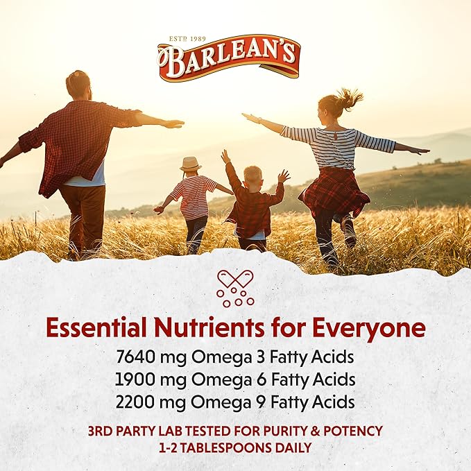 Barlean's Organic Flaxseed Oil Liquid from Fresh Cold Pressed Flax Seeds, 7,640mg ALA Omega 3 Fatty Acid Supplement for Skin and Hair Care, Vegan & Gluten Free, 8 oz