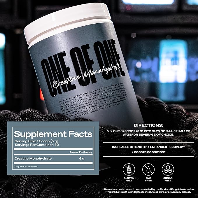 ONE of ONE Creatine Monohydrate Powder – Pure Micronized Creatine for Muscle Growth, Strength & Recovery – Unflavored, No Fillers, Keto & Vegan-Friendly – Unflavored, 80 Servings