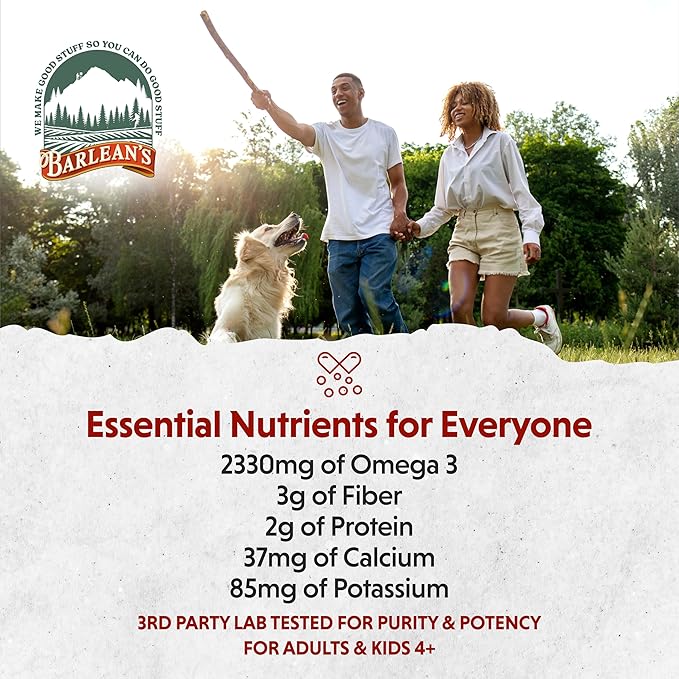 Barlean's Organic Flax Chia Coconut Seed Blend with 2,330 mg Omega 3 Fatty Acids, Fiber Supplement with Whole Chia Seeds and Ground Flaxseed, 12 oz