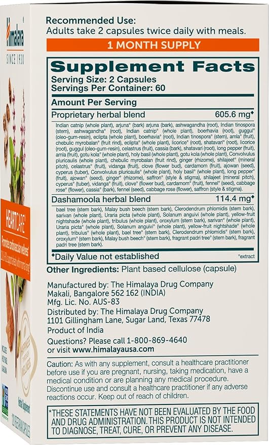 Himalaya HeartCare, 30 Day Supply - Herbal Heart Health Supplements with Ashwagandha and Amla - Vegan, Non-GMO, Gluten Free, 720 mg, 120 Capsules
