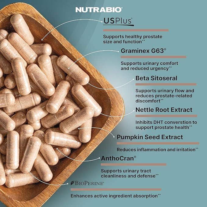NutraBio Prostate- Advanced Prostate Function Support- Inflammation Defense and Antioxidant Support- 90 Capsules