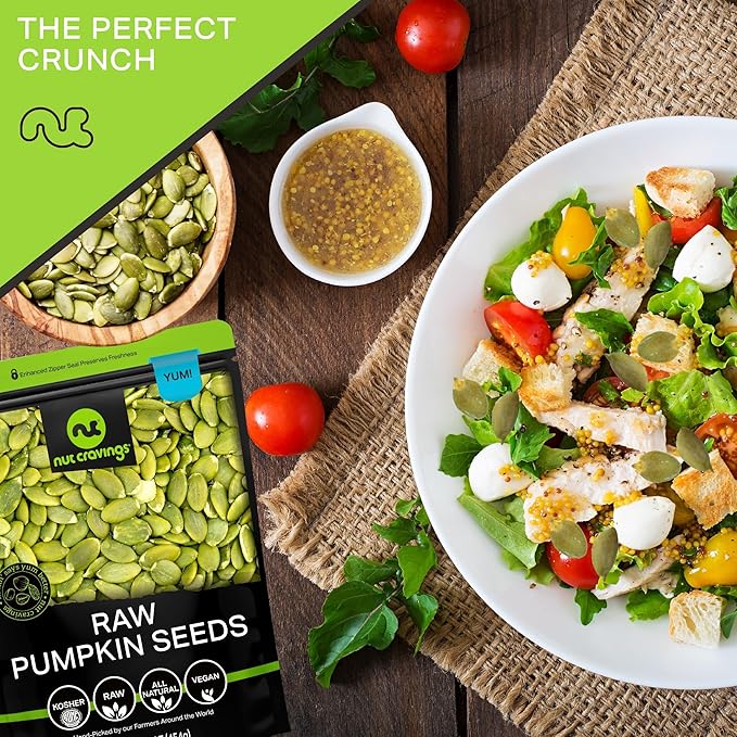NUT CRAVINGS - Raw Pumpkin Seeds Pepitas, Unsalted, Shelled, (80oz - 5 LB) Bulk Nuts Packed Fresh in Resealable Bag - Kosher Healthy Snack, Food Assortments Ideal for Trail Mixed Nuts