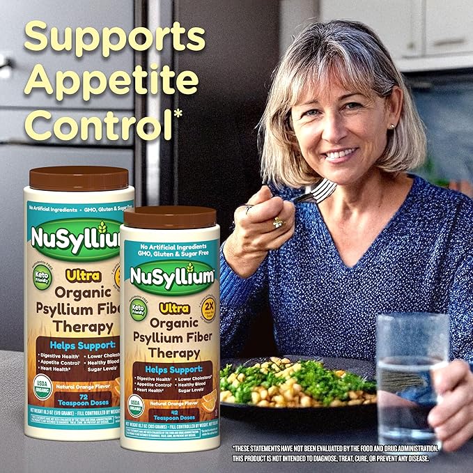 NuSyllium Ultra Psyllium Husk Powder, USDA Organic, 10.7 Oz, Sugar Free Keto-Friendly Fiber Supplement, Promotes Digestive Health* Orange, 42 Servings