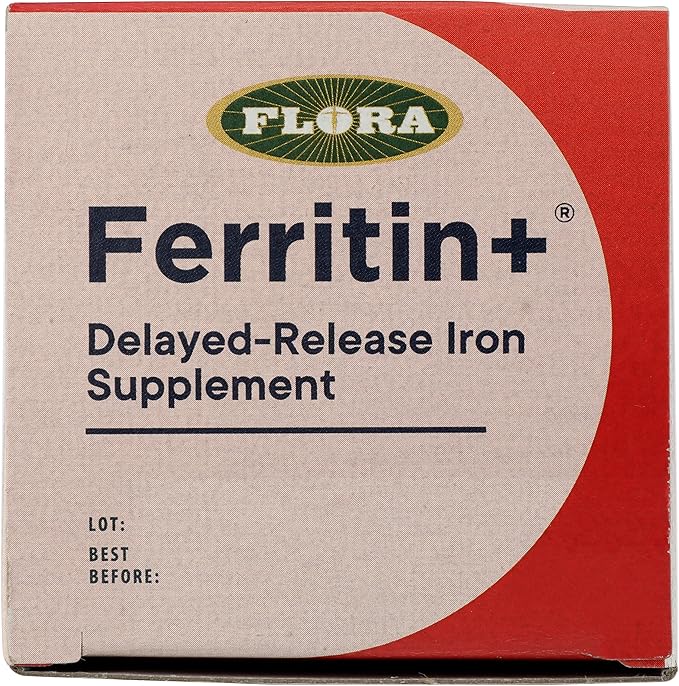 Flora Ferritin+ Delayed-Release Iron Supplement - Plant-Based Iron Supplement - Blood Cell & Energy Support - Vegan & Gluten-Free - Amber Glass Bottle - 30 Vegan Capsules