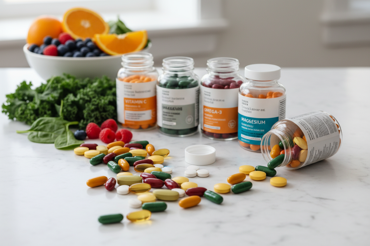 Vitamins & Minerals – Essential daily nutrients to boost immunity, energy, and overall health. (make it real photo)